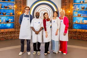 From left, Max Fosh, Melvin Odoom, Una Healey, Lauren Steadman, and Sue Cleave on Celebrity MasterChef.