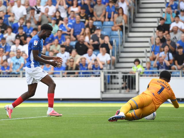 Pompey's Abu Kamara against QPR today. Pic: Jeff Mood/ProSportsImages