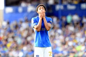 Debutant Ryan Kavuma-McQueen, who impressed off the bench, shows his frustration at Pompey's 3-1 defeat to QPR. Picture: Jeff Mood/ProSportsImages