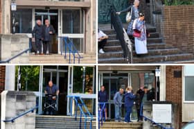 Some of the defendants who have recently appeared in court. Clockwise from top left, Leslie McMahon, Amirun Begum, Nicholas Patterson, and Michael Valentine.