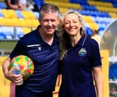 Lisa Gale, pictured with husband Shaun, has become the second female manager in men's senior football in England and Wales.