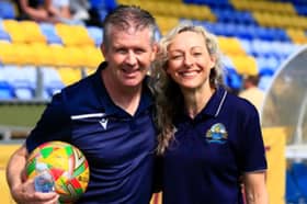 Lisa Gale, pictured with husband Shaun, was appointed as only the second female manager in men's senior football in England and Wales in May.