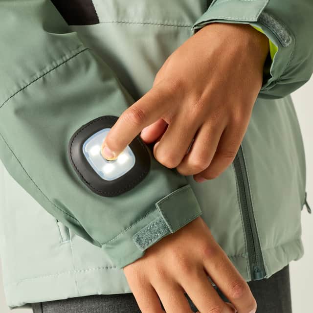 Regatta's Beamz Waterproof Insulated Jacket incorporates Regatta’s Brite Light sleeve torch technology, and it's in the back to school sale.
