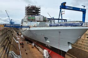 Doubts have been cast over when the Type 31 frigates will enter the Royal Navy fleet. Pictured: HMS Venturer in the Babcock dry dock.