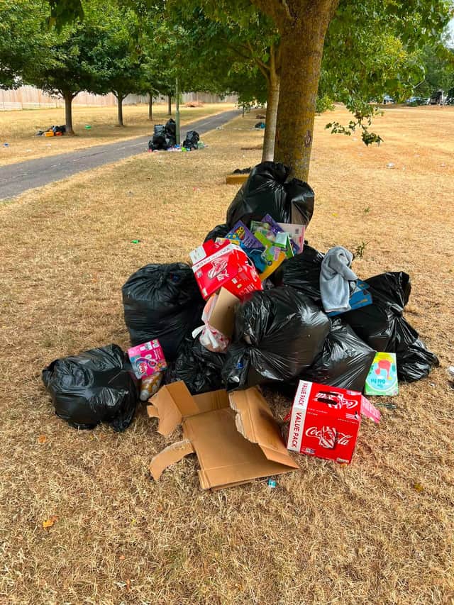 The mess left by travellers at Park Lane recreation ground, Fareham. Photo: Cllr Simon Martin