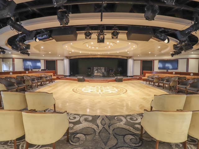 Azamara Quest cruise ship is visiting Portsmouth for the first time on August 19, 2026. Pictured: Theatre area.