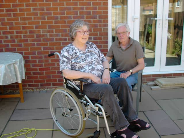 Peter Forster is threatening to sue Portsmouth International Port after his disabled wife Fiona was asked to leave their vehicle during security checks.