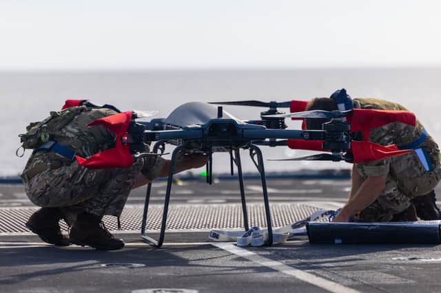Portsmouth-based HMS Trent is currently patrolling the region during hurricane season and launched sorties using the Malloy T-150B uncrewed aerial system.