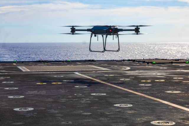 The Malloy Unmanned Air System. A Royal Navy patrol ship has successfully conducted the first flight of a heavy-lift drone during operations in the Caribbean.