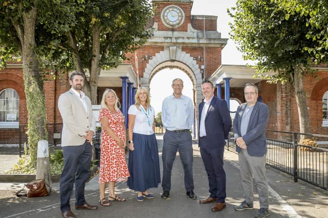 The launch of Gosport Business Awards at St Vincent College. Pictured, left to right, are Dave Steer (Government Business Director at
StandardAero) , Liz Wiffin (Key Accounts Manager for Iconic Media Group), Sarah Carter (St Vincent College Head of Marketing),  Mark Waldron (The News editor in chief), Andy Grant (St Vincent College Executive Principal) and Ian Bridges (Principal Economic Development and Regeneration Officer at Gosport Borough Council).