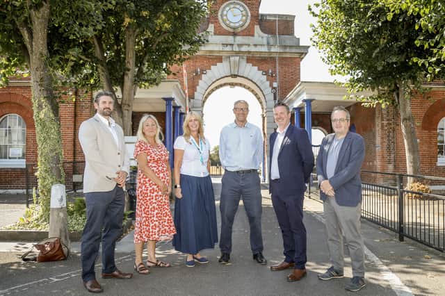 The launch of Gosport Business Awards at St Vincent College. Pictured, left to right, are Dave Steer (Government Business Director at StandardAero) , Liz Wiffin (Key Accounts Manager for Iconic Media Group), Sarah Carter (St Vincent College Head of Marketing), Mark Waldron (The News editor in chief), Andy Grant (St Vincent College Executive Principal) and Ian Bridges (Principal Economic Development and Regeneration Officer at Gosport Borough Council).