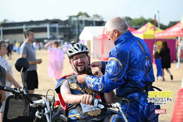Andy Read and his dad, Kevin, at the Superhero Triathlon in Windsor.