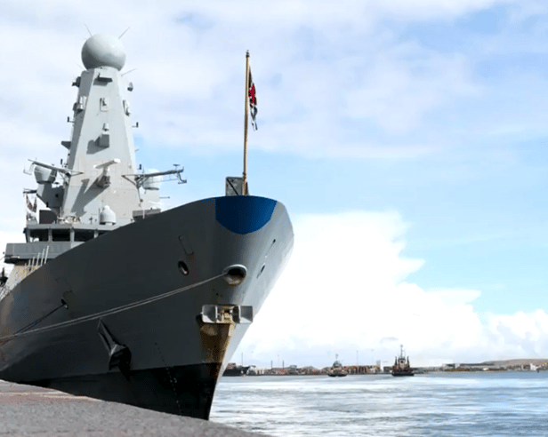 Royal Navy warship HMS Duncan alongside Denmark after leaving Portsmouth. Preparations are ongoing ahead of the second phase of Operation Firecrest.