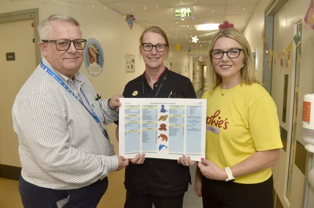 Shane Cobb, catering manager for Queen Alexandra Hospital, Gina Stanley, divisional nurse director, and Charlotte Fairall, Sophie's mum and CEO of Sophie's Legacy.