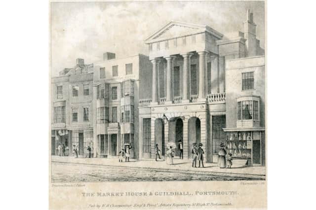 Market House and Guildhall in Portsmouth by Calcott, published by Charpentier