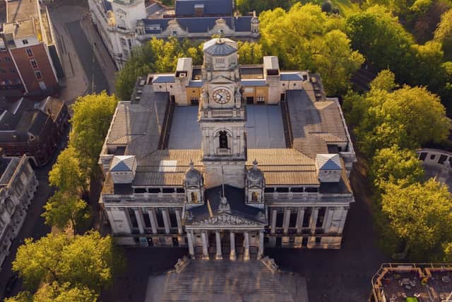 Aerial view of the Guildhall in Portsmouth