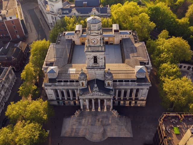 Aerial view of the Guildhall in Portsmouth