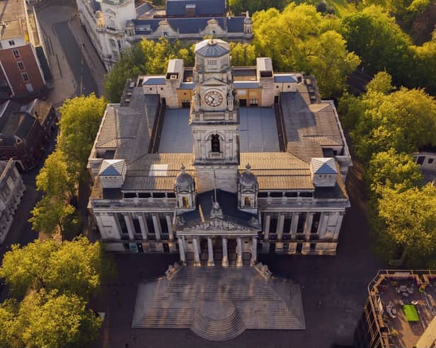 Aerial view of the Guildhall in Portsmouth