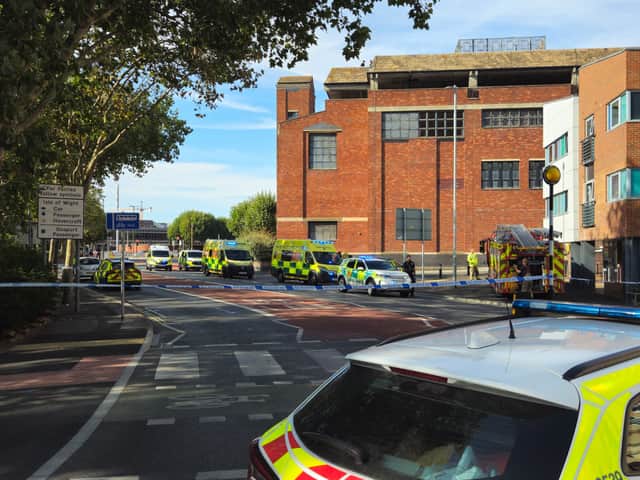Emergency services have cordoned off Unicorn Road, Portsmouth, while they respond to an incident.