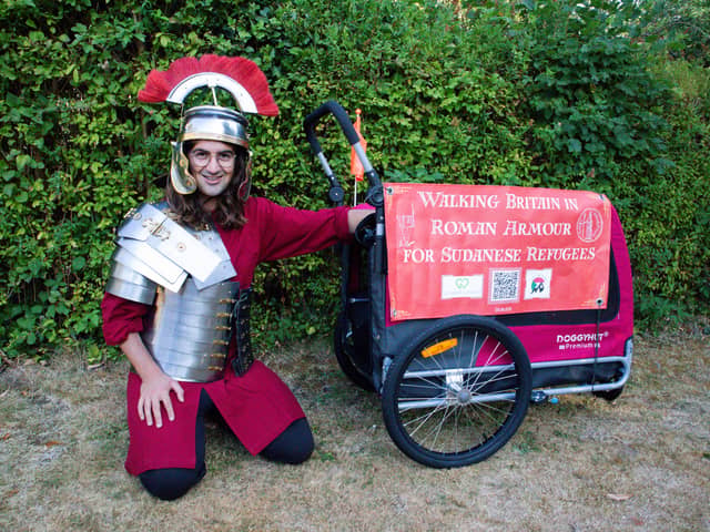 Fundraiser Josh Garman will set off on September 5 for a two-month challenge across Britain, wearing full Roman armour and pushing a homemade Roman chariot. He will finish at Portchester Castle
