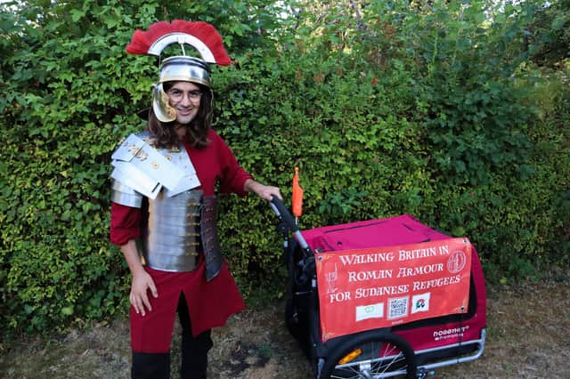 Fundraiser Josh Garman will set off on September 5 for a two-month challenge across Britain, wearing full Roman armour and pushing a homemade Roman chariot. He will finish at Portchester Castle