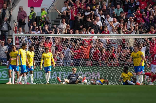 Pompey concede their second goal at Bristol City. Pic: Jason Brown