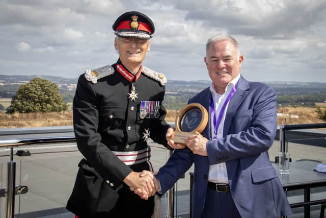 Pictured: Lord-Lieutenant of Hampshire, Nigel Atkinson presenting the award to Sean Codling, owner and MD of CTS Europe at CTS House, Cosham, Portsmouth

Picture: Habibur Rahman
