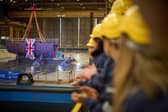 The keel being laid for RFA Resurgent, the first of the new Fleet Solid Support ships.