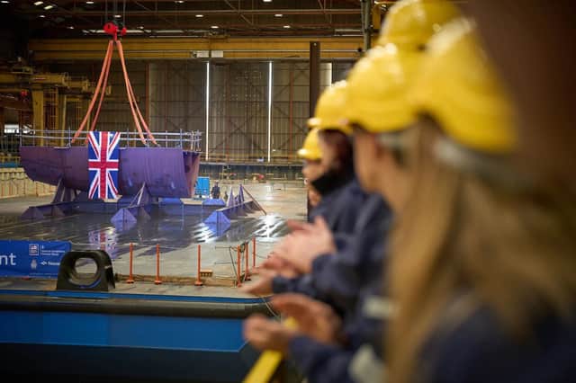 The keel being laid for RFA Resurgent, the first of the new Fleet Solid Support ships.