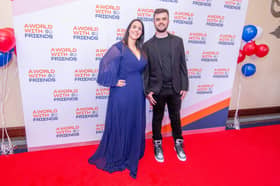 Lewis Hine, right, with mum Emma Hine on A World With Friends' red carpet in 2022.