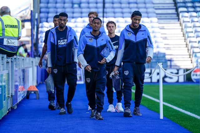 Deadline-day signing Jayden Meghoma (centre) has been named in Pompey's starting XI against Cardiff. Picture: Jason Brown