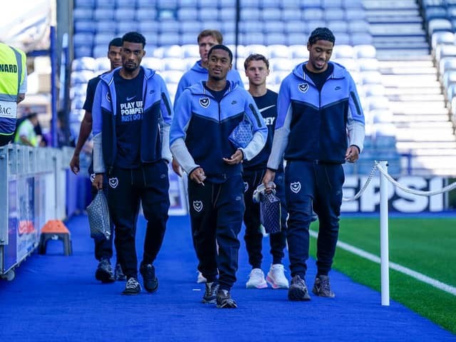 Deadline-day signing Jayden Meghoma (centre) has been named in Pompey's starting XI against Cardiff. Picture: Jason Brown