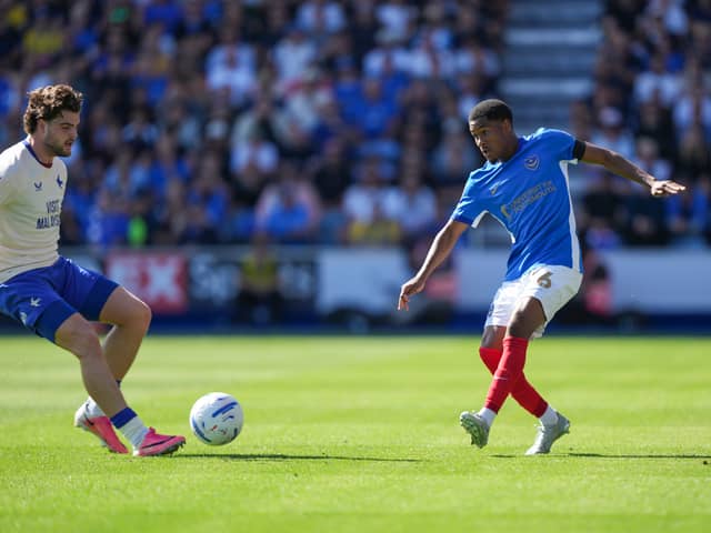 Jayden Meghoma was forced off in the 65th minute of a sparkling Pompey debut. Picture: John Mousinho