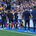 The flashpoint between a young Pompey fan and Cardiff's Krystian Bielik on September 5. Picture: Jason Brown.