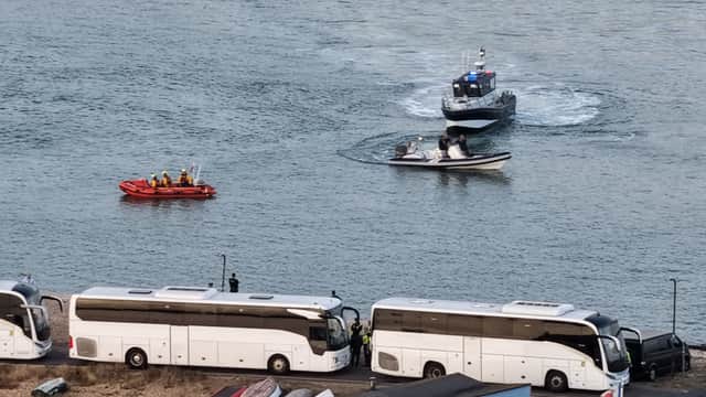 Coaches parked in Eastney where migrants were brought ashore. Picture: My Portsmouth By Drone
