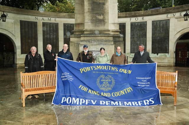 The benches honour those who thought in the three Pompey Pals Battalions, and the people of Flers in France.