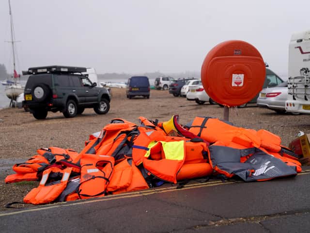 Discarded life jackets at Eastney Point, near Eastney Beach, Portsmouth