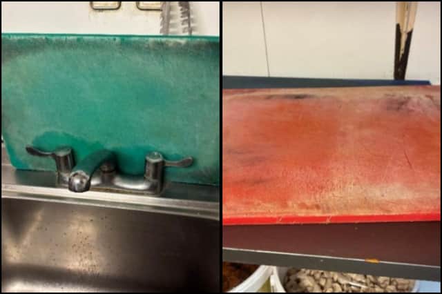 Two chopping boards were said to be "damp and mouldy" with food hygiene inspectors advising they be replaced.