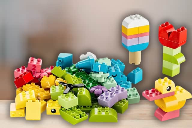 LEGO DUPLO bricks are designed for little hands and can be used to create colourful models through open-ended play.