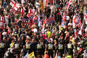 Anti-migrant and anti-racist protestors faced off in Portsmouth's Guildhall Square