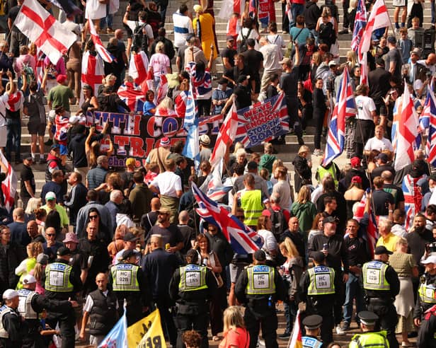 Anti-migrant and anti-racist protestors faced off in Portsmouth's Guildhall Square