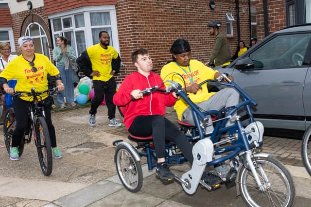 Residents set off for the cycling leg of the triathlon