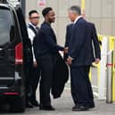 Raheem Sterling (2nd left) arriving at Basingstoke Magistrates' Court, Hampshire, where he is charged with dangerous driving, possession of nitrous oxide for wrongful inhalation, and failing to provide a specimen, following a single vehicle collision on the M3 on May 28. Picture date: Tuesday September 15, 2026. PA Photo. Photo credit should read: Andrew Matthews/PA Wire