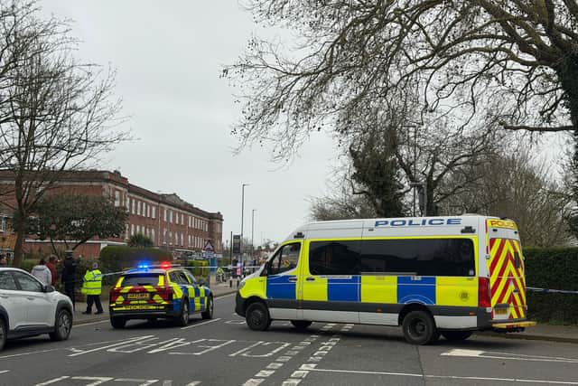 Police at the junction of Portsmouth Road and Hawthorn Crescent in Cosham, after a man was stabbed on March 12.