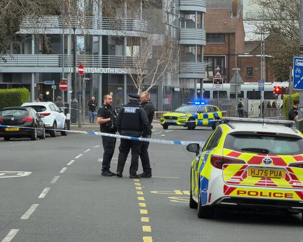 Police at the junction of Portsmouth Road and Hawthorn Crescent in Cosham, after a man was stabbed on March 12.