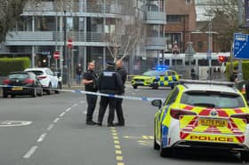 Police at the junction of Portsmouth Road and Hawthorn Crescent in Cosham, after a man was stabbed on March 12.