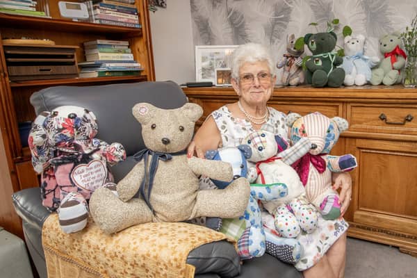Wendy Averall makes memory bears for people who lost their loved ones. Pictured: Wendy Averall at her home in Milton, Portsmouth on 3rd September 2026. Picture: Habibur Rahman