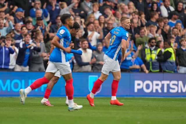 Pompey's Colby Bishop after his goal against Blackburn Rovers. Pic: Jason Brown