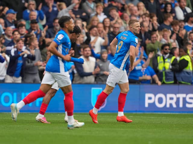 Pompey's Colby Bishop after his goal against Blackburn. Pic: Jason Brown
