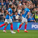 Pompey's Colby Bishop after his goal against Blackburn. Pic: Jason Brown